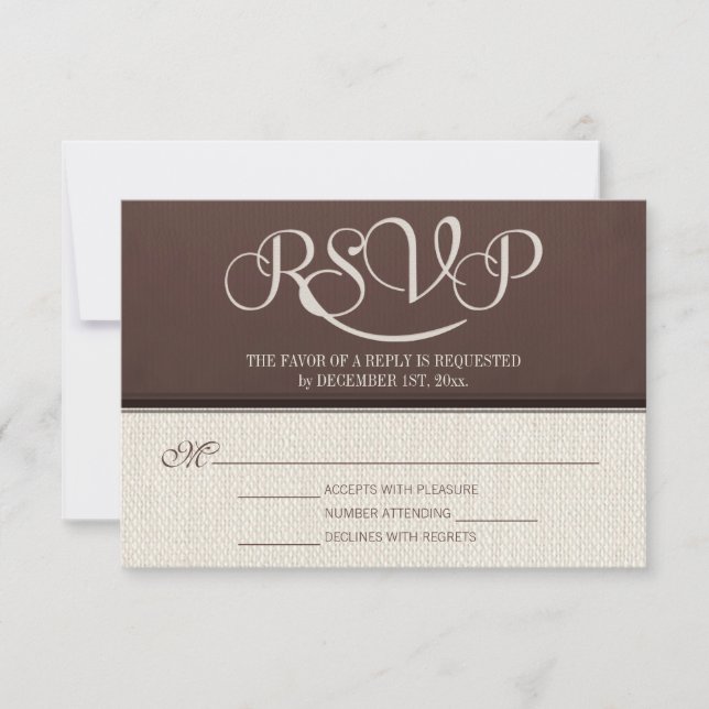 Cartes de réponse RSVP Mocha Rustique Linen (Devant)