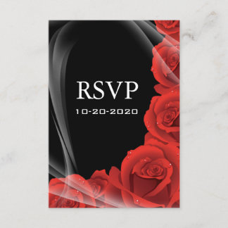 Cartes de réponse RSVP Noir & Rouge Rose Wedding
