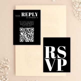 Cartes de réponse RSVP noires et blanches élégante