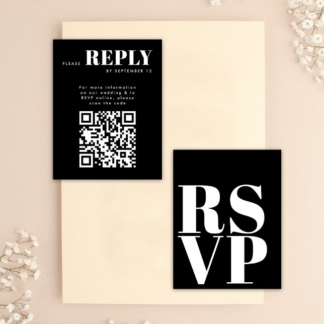 Cartes de réponse RSVP noires et blanches élégante (Front / Back)
