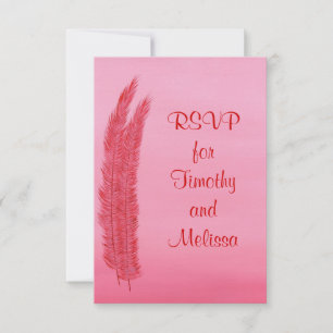 Cartes de réponse RSVP, Plumes rouges roses