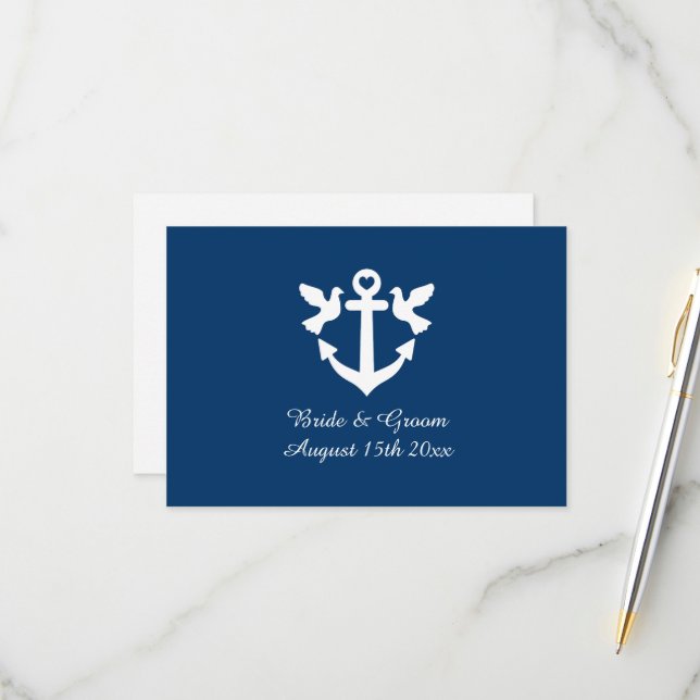Cartes de réponse RSVP pour mariage à thème nautiq (Devant/Arrière en situation)