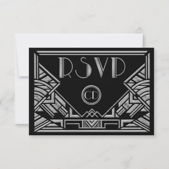 Cartes de réponse RSVP pour mariage de style Gatsb (Devant)