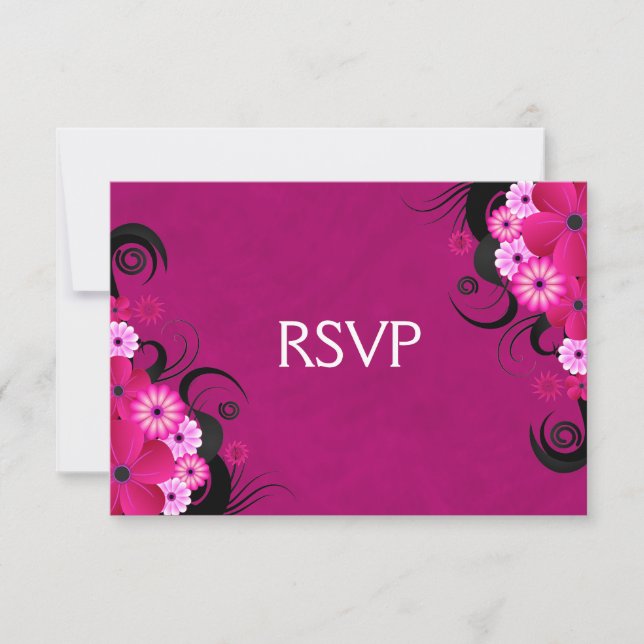 Cartes de réponse RSVP pour mariage floral foncé F (Devant)
