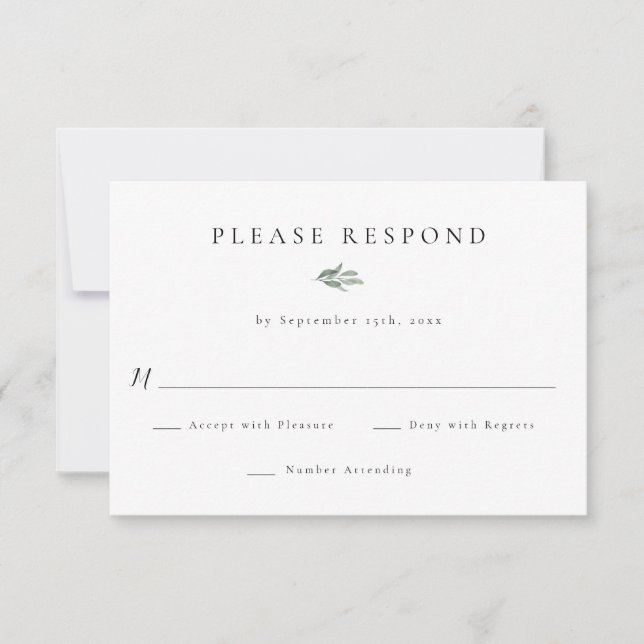 Cartes de réponse RSVP pour mariage vert simple (Devant)