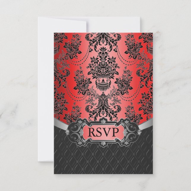 Cartes de réponse RSVP Red Mariage damassé (Devant)