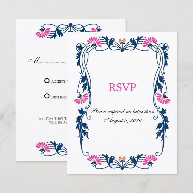 Cartes de réponse RSVP / Réponse avec Florales et  (Devant / Derrière)