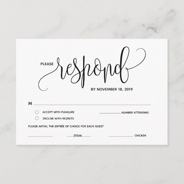 Cartes de réponse RSVP, réponse, réponse incluse (Devant)