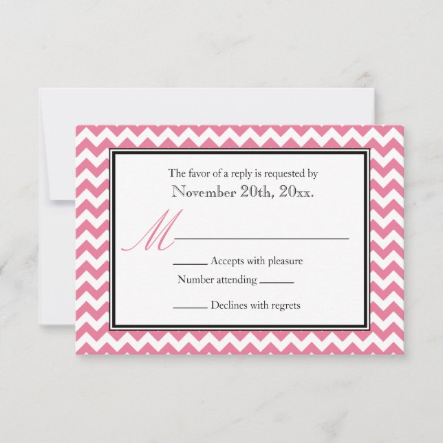 Cartes de réponse RSVP rose et blanc Chevron (Devant)