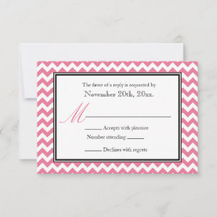 Cartes de réponse RSVP rose et blanc Chevron
