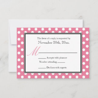 Cartes de réponse RSVP rose et blanc Poka Dot