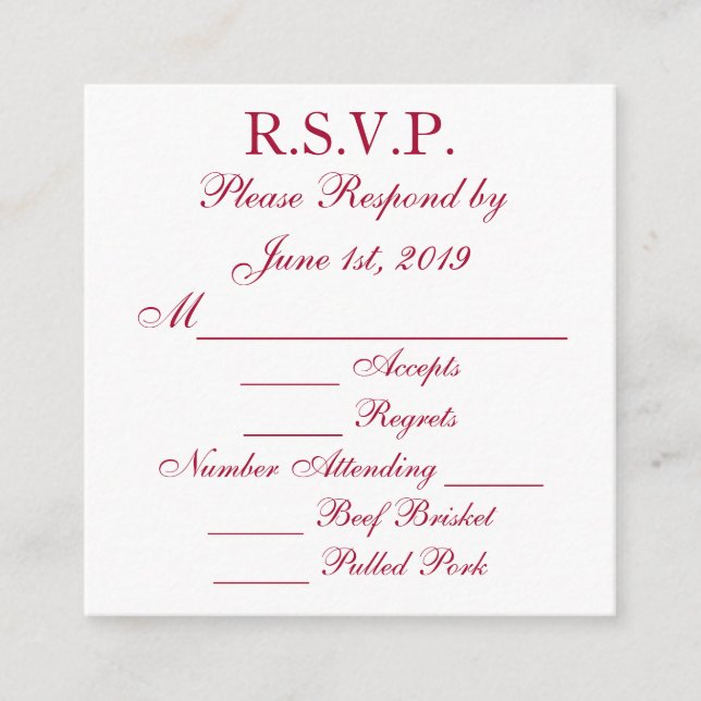 Cartes de réponse RSVP Rouge Grenat et Blanc (Devant)