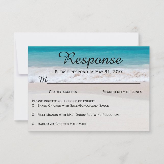 Cartes de réponse RSVP Sable blanc Eaux bleues (Devant)