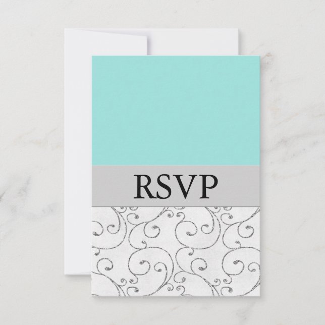 Cartes de réponse RSVP Silver Light Blue Wedding (Devant)