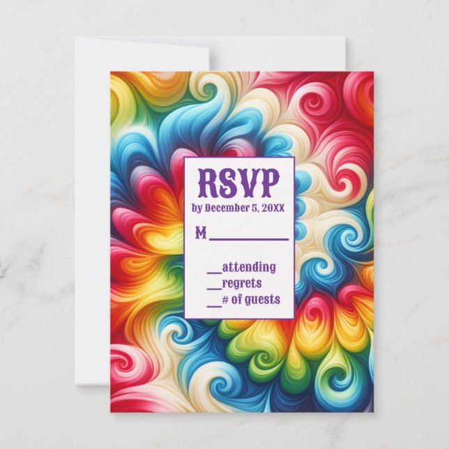 Cartes de réponse RSVP Tie Dye Psychedéliques (Devant)