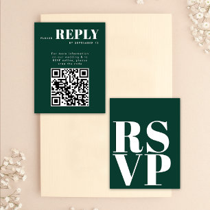 Cartes de réponse RSVP vert émeraude pour code QR