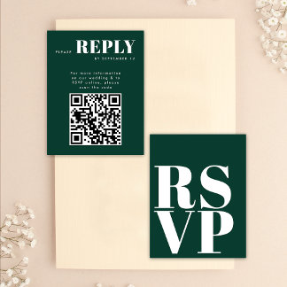 Cartes de réponse RSVP vert émeraude pour code QR 