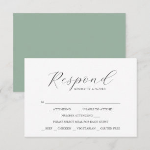 Cartes de réponse RSVP Vert Sauge avec choix de re