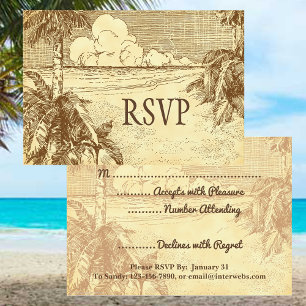 Cartes de réponse rustiques avec gravure de plage