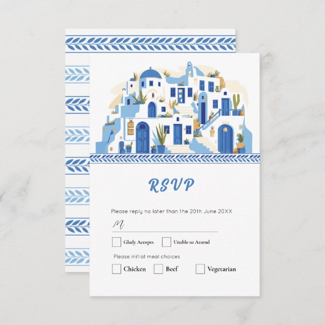 Cartes de réponse Santorini Mariage Grec Grèce Ble (Devant / Derrière)