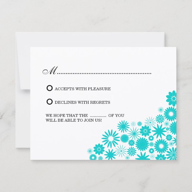 Cartes de réponse turquoise à fleurs jolies (Dos)