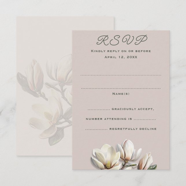 Cartes de réponse Verticale du Mariage Magnolia Su (Devant / Derrière)