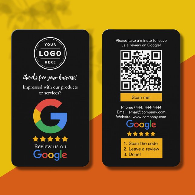 Cartes de révision Google avec logo et code QR (5 Star Google Reviews. Google review business cards)