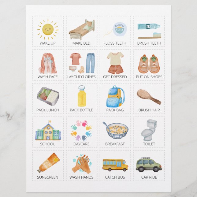 Cartes de routine du matin pour les enfants  (Devant)