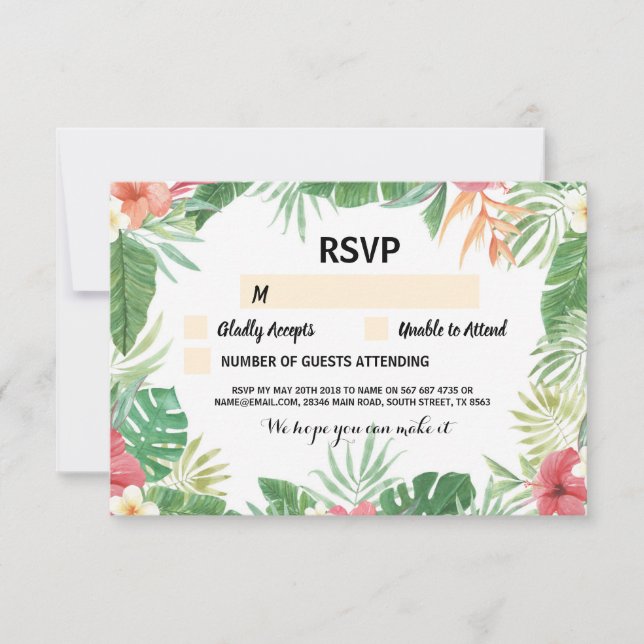 Cartes de RSVP de mariage tropicales Fleurs Aloha  (Devant)