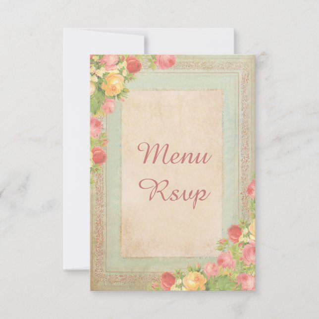 Cartes de RSVP de Menu de Mariage Elégantes Roses  (Devant)