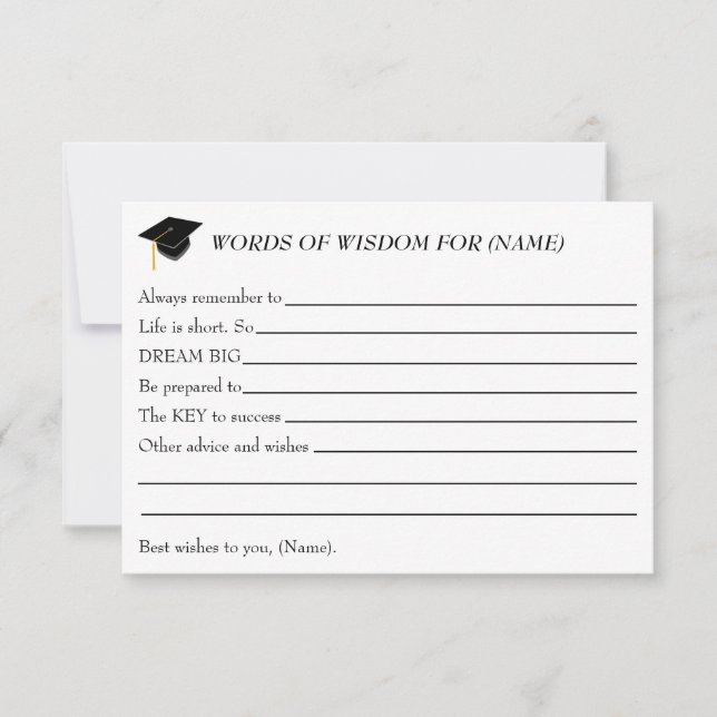 Cartes de sagesse pour le diplômé - Carte de fête (Devant)