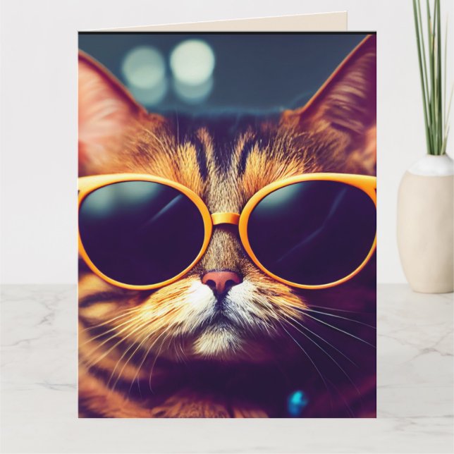 CARTES DE SALUT COOL CHAT ANNIVERSAIRE (Devant)