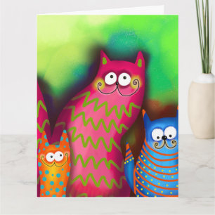 CARTES DE SALUT D'ANNIVERSAIRE COLORÉES CAT ART