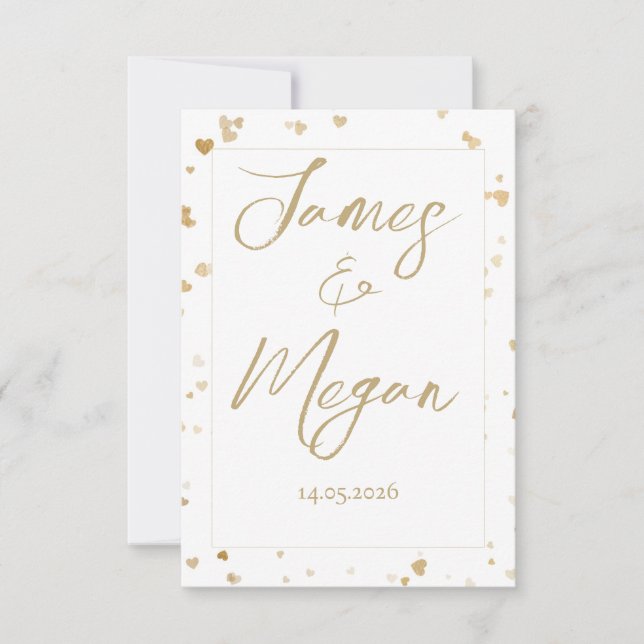 Cartes de sauvegarde de date avec cœur doré (Devant)