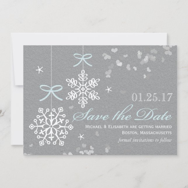 Cartes de sauvegarde de date Blue Snowflake (Devant)