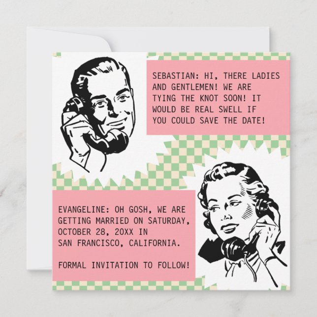 Cartes de sauvegarde de date de couple de rétro co (Devant)