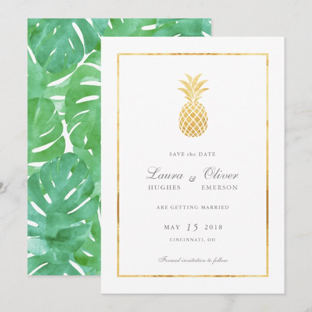Cartes de sauvegarde de date de Pineapple d'or (Devant / Derrière)