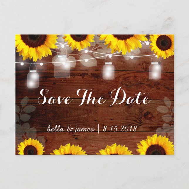 Cartes de sauvegarde de date de tournesols rustiqu (Devant)