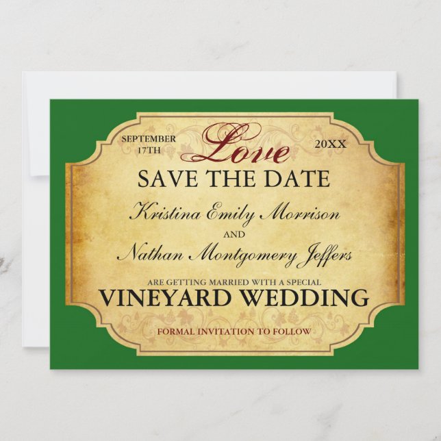 Cartes de sauvegarde de date de vignoble de champa (Devant)