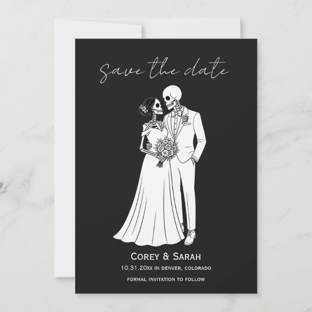 Cartes de sauvegarde de date d'Halloween squelette (Devant)