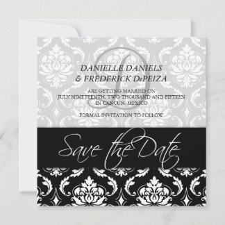 Cartes de sauvegarde de date en noir damassé avec