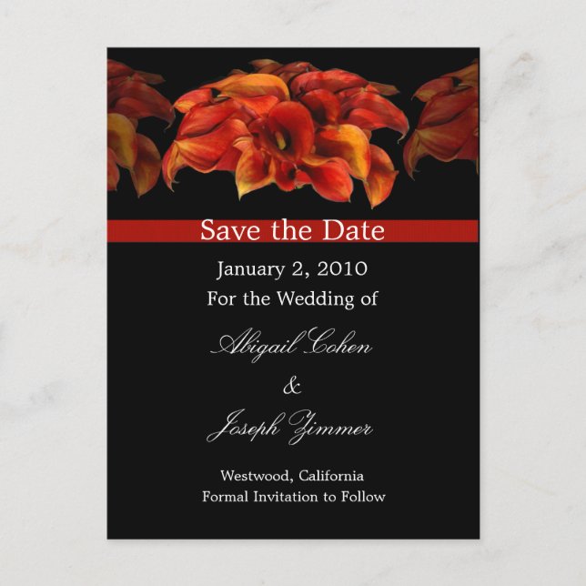 Cartes de sauvegarde de date, lys calla orange (Devant)