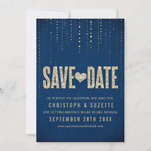 Cartes de sauvegarde de date Navy & Gold Pailleté