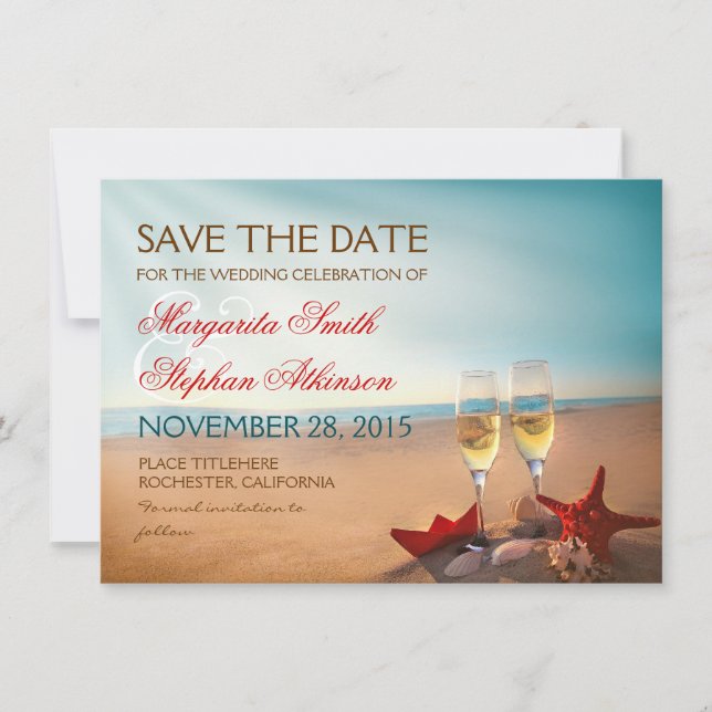 Cartes de sauvegarde de date romantique de plage d (Devant)