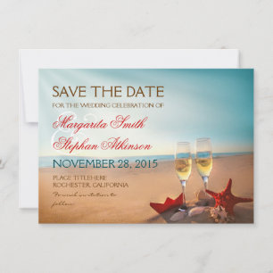 Cartes de sauvegarde de date romantique de plage d