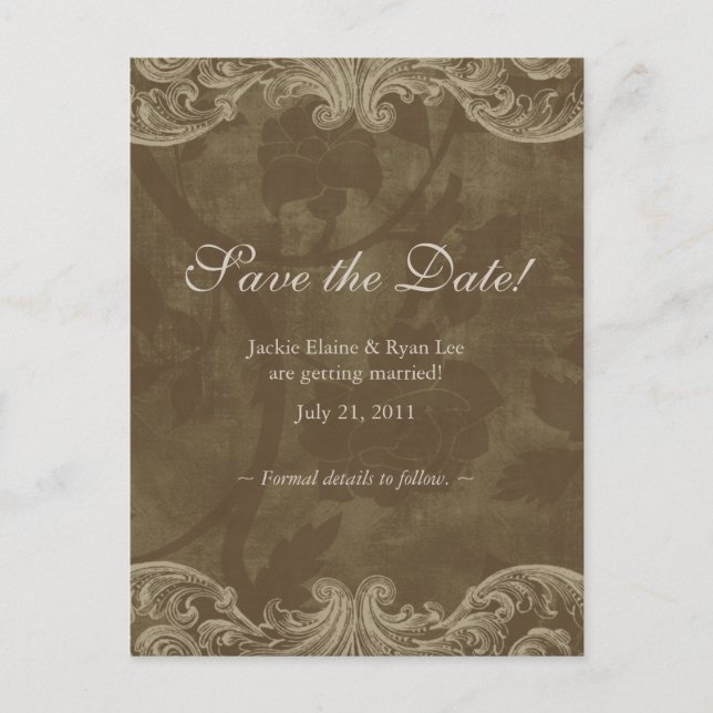 Cartes de sauvegarde de date Roses Antique Marron  (Devant)