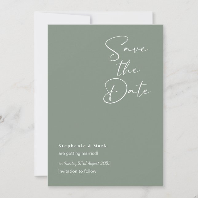 Cartes de sauvegarde de date vert sauge, invitatio (Devant)