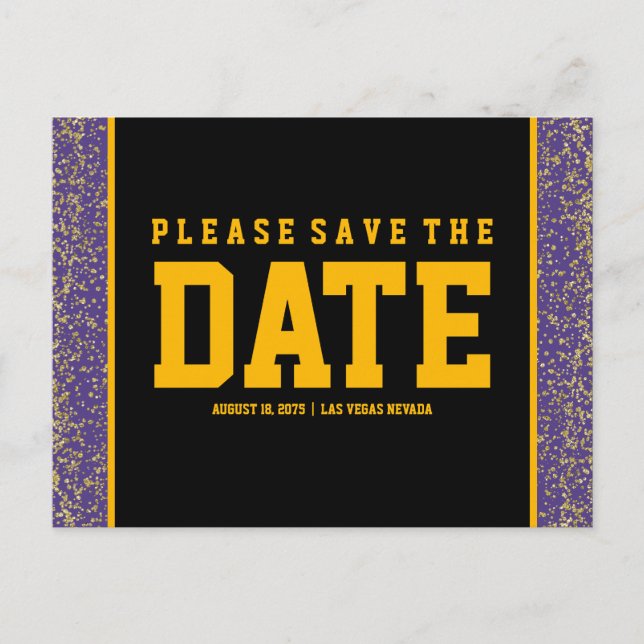 Cartes de sauvegarde de date violettes et dorées (Devant)