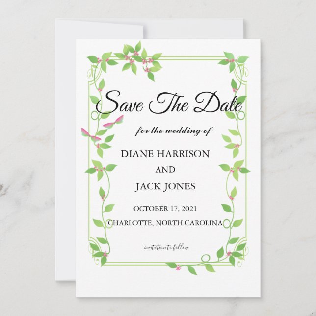 Cartes de sauvegarde de mariage avec bourgeons ros (Devant)
