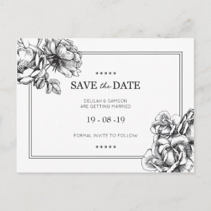 Cartes de sauvegarde de mariage floral monochrome